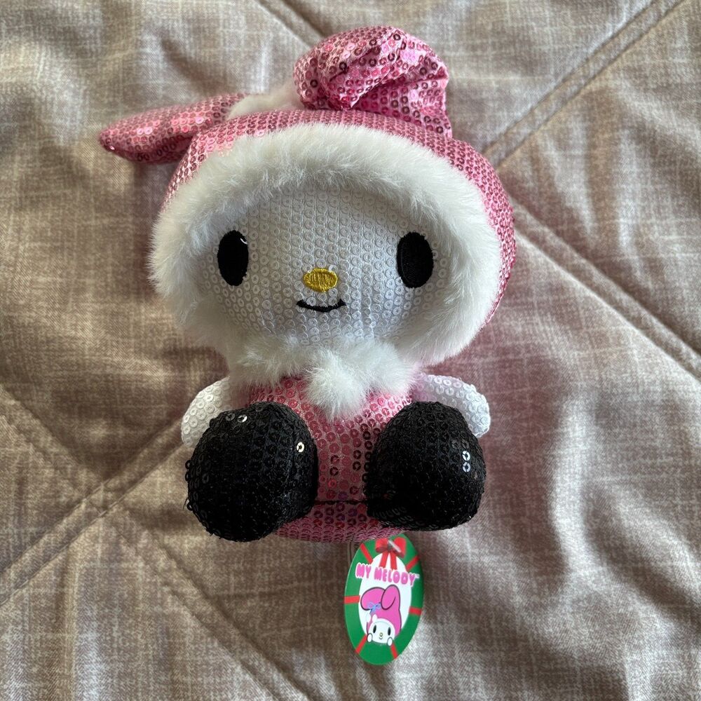 NWT Sanrio My Melody Holiday Sequin Plush Stuffed Animal Toy Christmas Pink 8"
